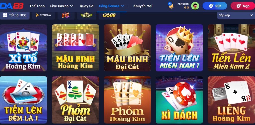 DA88 cung cấp 3 sản phẩm cược tiến lên.